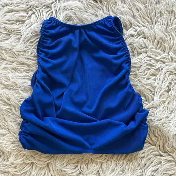NWOT PrettyLittleThing blue jersey ruched side sleeveless crop top size 6 - Picture 7 of 9